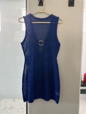 Cupshe Royal Blue Crochet Swim Coverup with Gold Ring